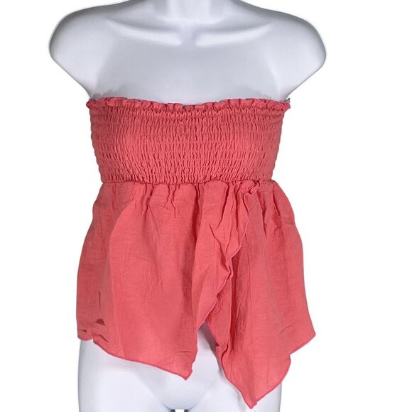 Oh My Gauze Women M Coral Smocked Strapless Top Wide Leg Pant Two Piece Set Boho - Picture 3 of 16